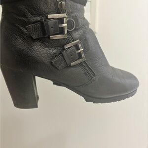 Naturalizer Leather Ankle Boots - Block Heel - Cozy Cuff + Side Zip - Size 7.5